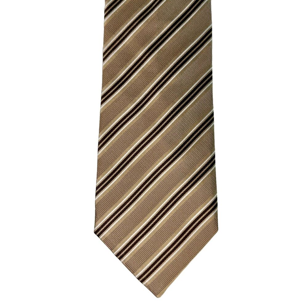 DANIEL Milano 1956 - Men's Silk Tie Brown Tan White Stripe REPP 60" x 4" Classic